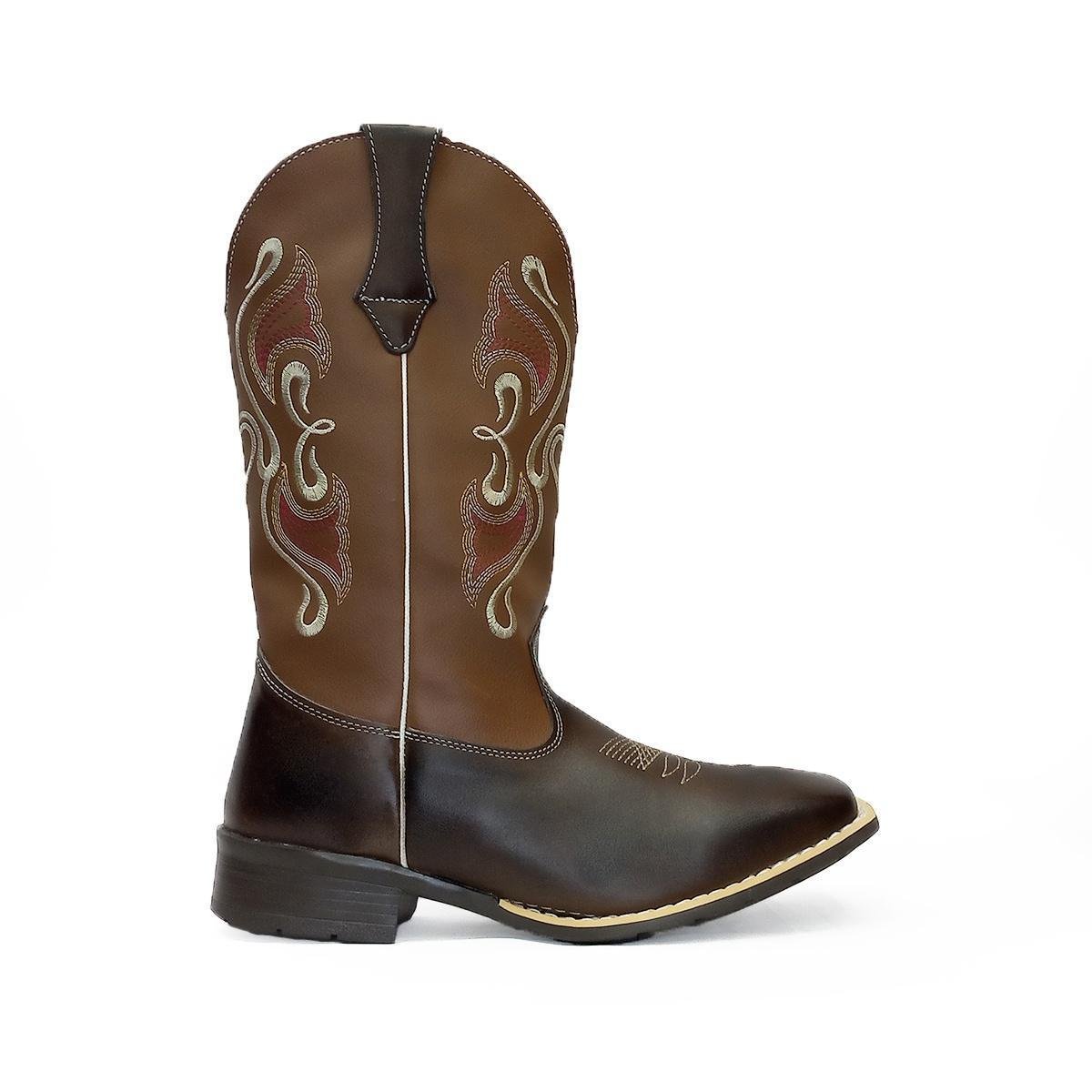 Bota Texana Feminina Cano Longo Marrom com Bordado Tribal Kapell Em Couro Menor preço em Bota Texana Feminina Cano Longo Marrom com Bordado Tribal Kapell Em Couro