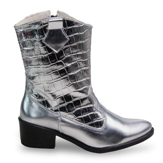 Bota Texana Feminina Cano Médio Croco Metalizada Western