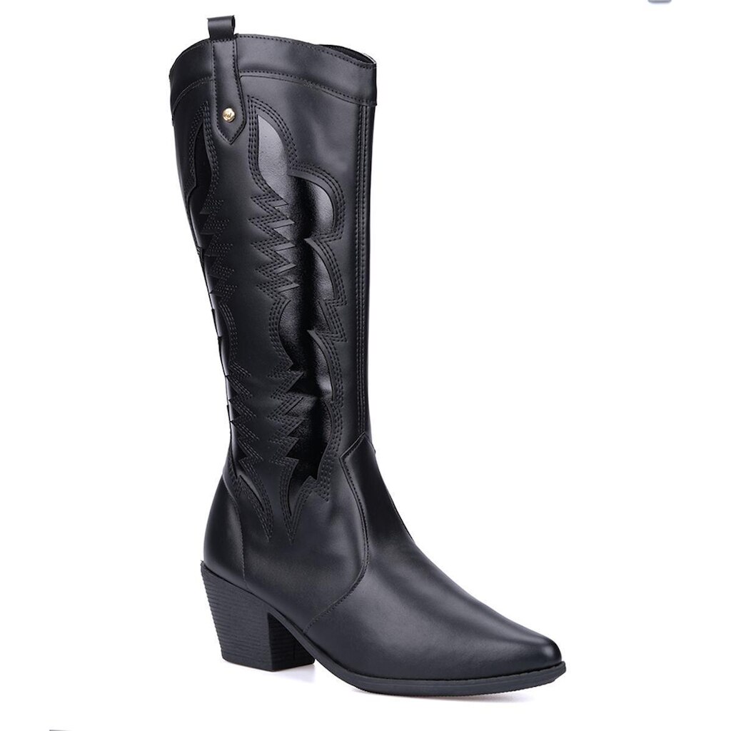 Bota Texana Feminina Western Cano Longo Metalizado Bico Fino