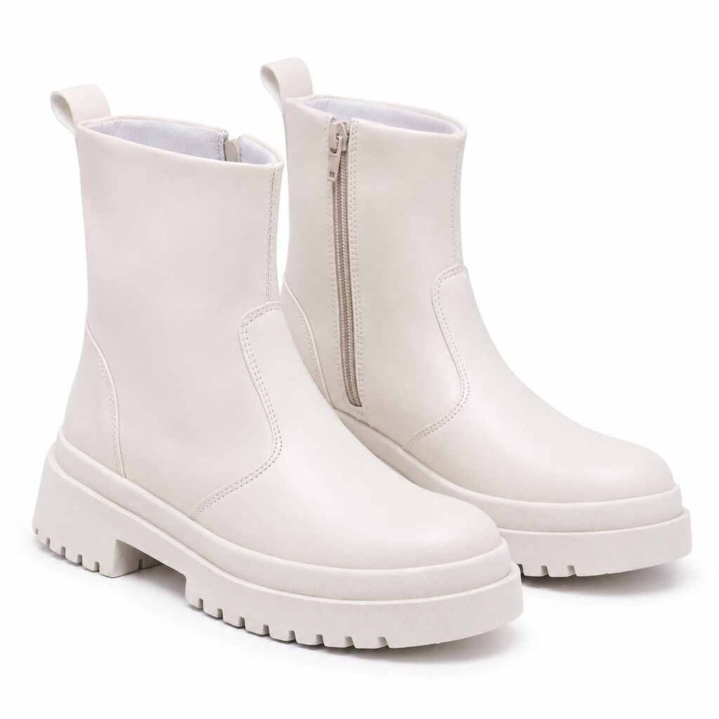 Bota Tratorada Cano 15,5cm Com Zíper Lateral Bico Redondo