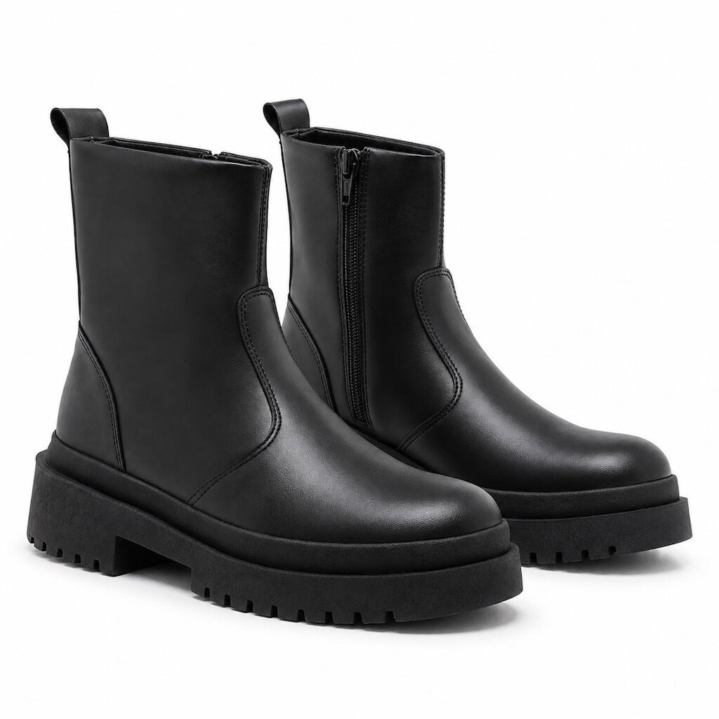 Bota Tratorada Cano 15,5cm Com Zíper Lateral Bico Redondo