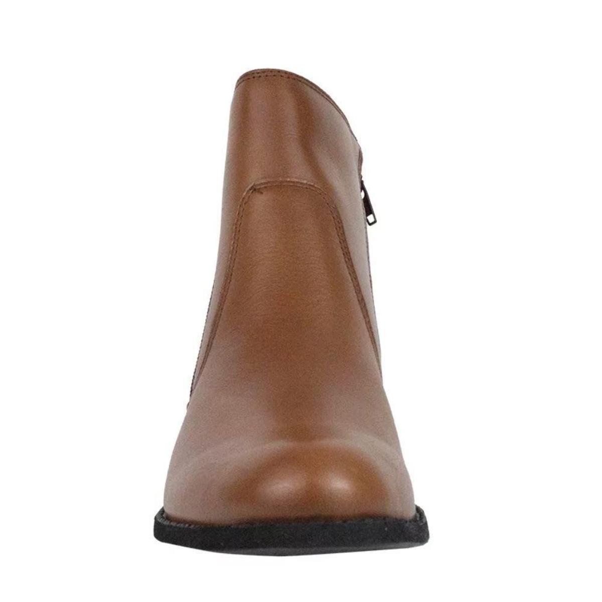 Bota Via Paula Cano Curto Em Couro Zíper Laterais Camel Zattini