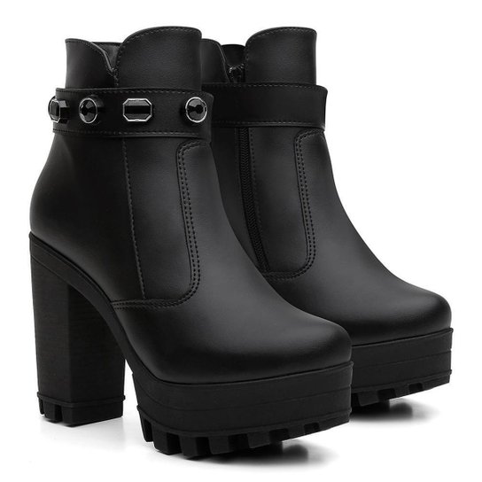 Bota Vicerinne Feminina Salto Alto Pedraria Zíper Conforto - Preto