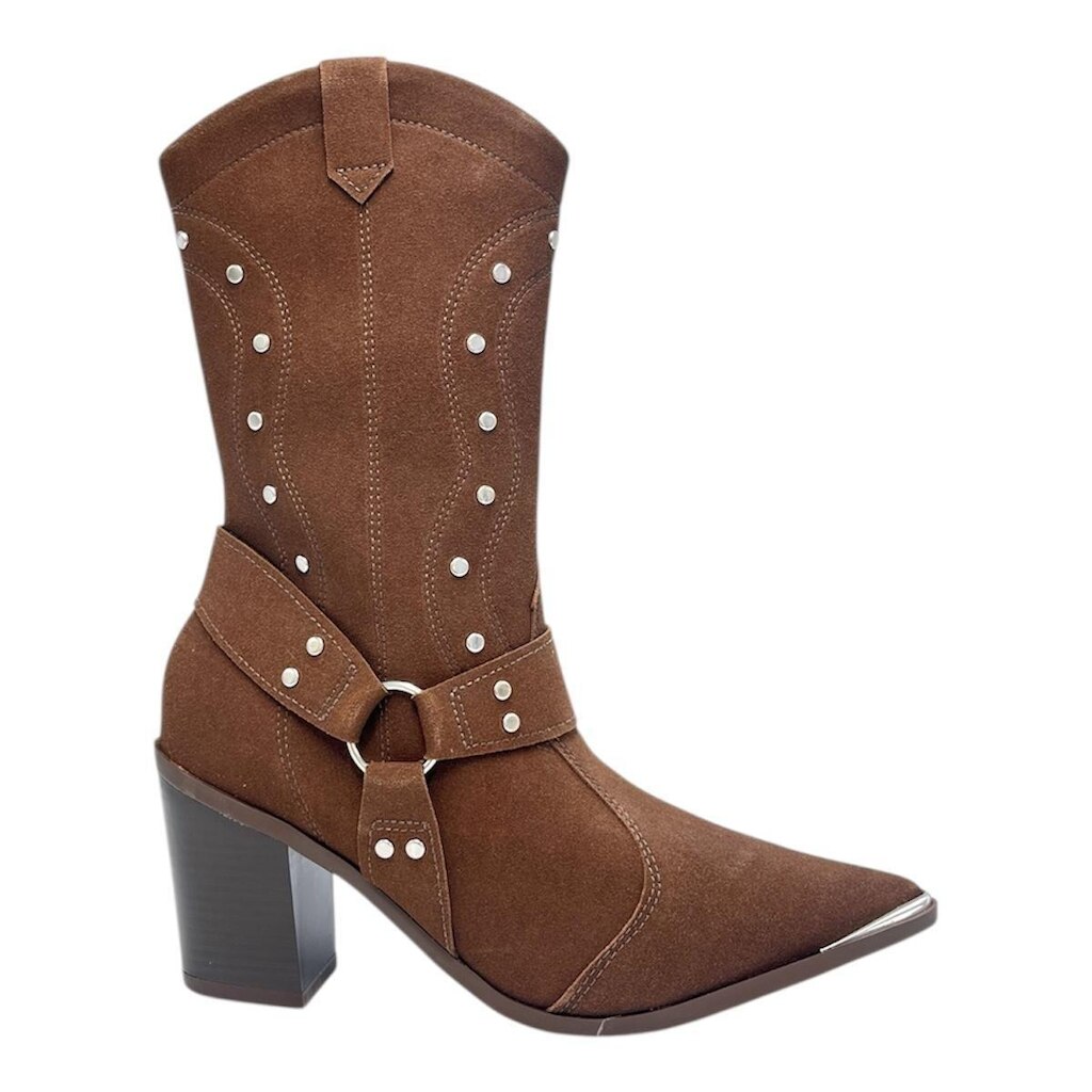 Bota Vizzano Country Feminina Texana Camurça Cacau Salto Grosso Bico Fino 3113.102
