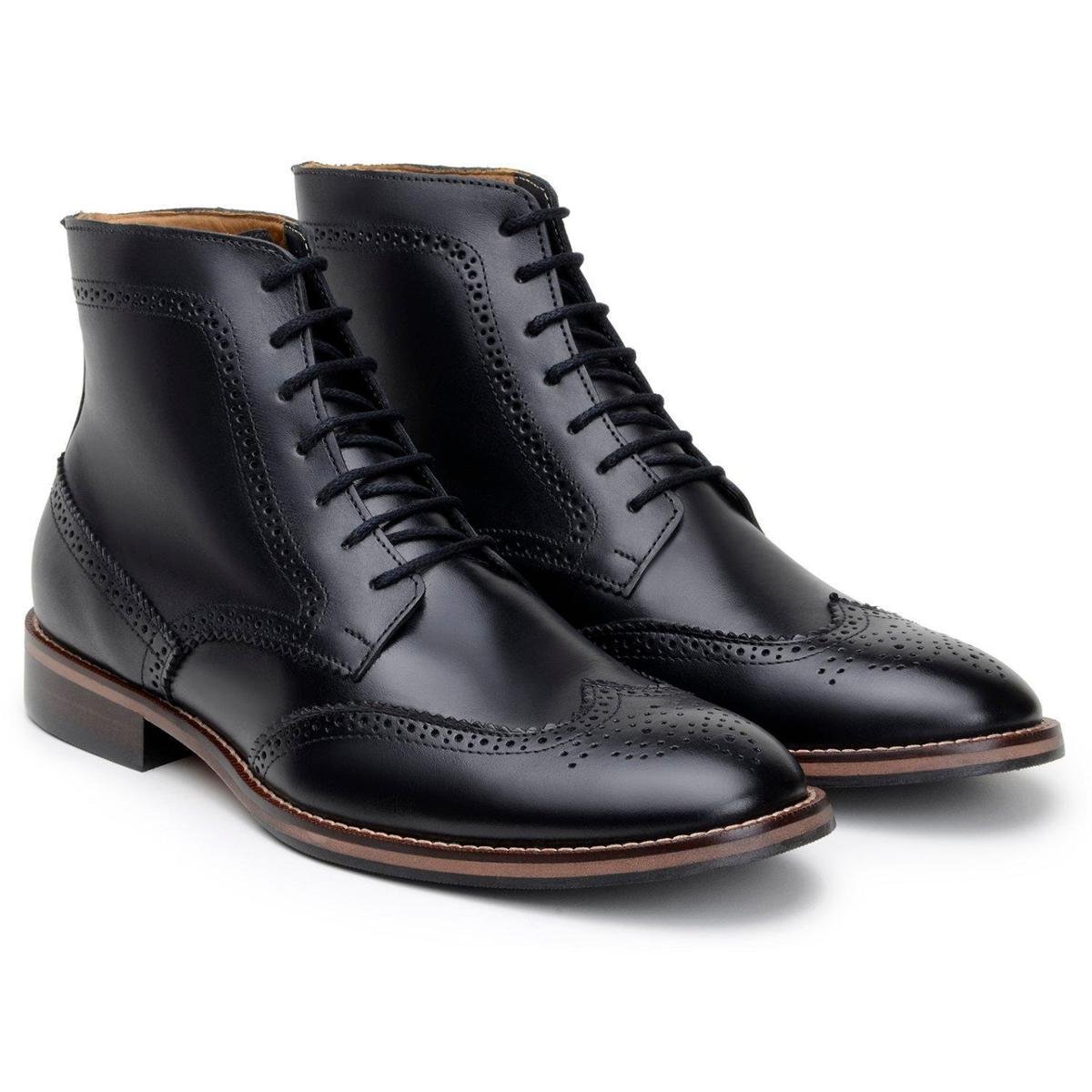 Bota Walk Way Oxford Brogue Couro Masculina - Preto Menor preço em Bota Walk Way Oxford Brogue Couro Masculina - Preto