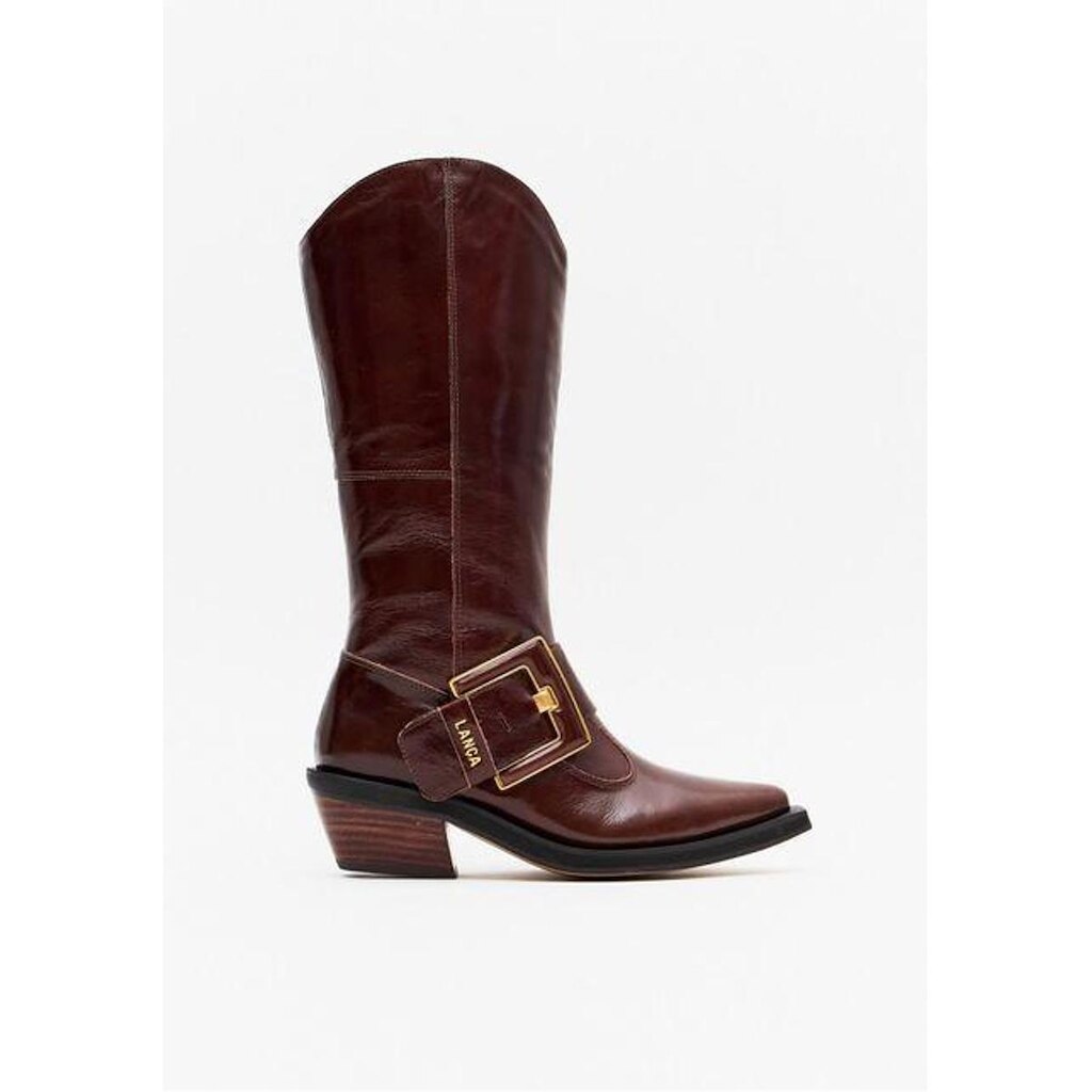 Bota Western Couro Cano Alto E Fivela