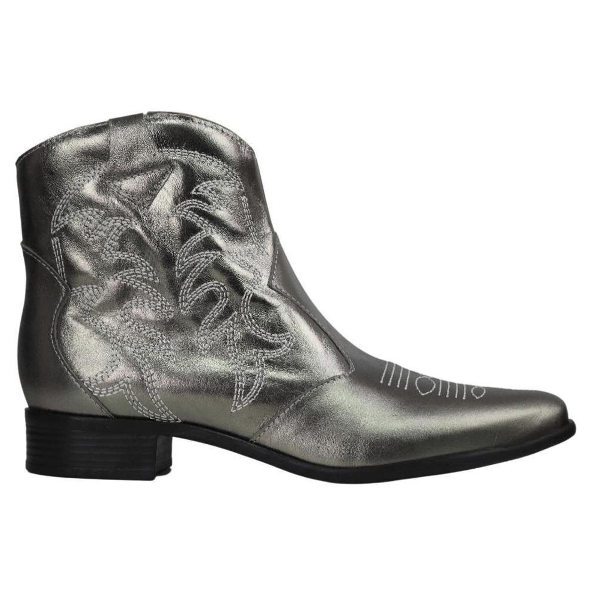 Bota Western Ernest Em Couro Feminina - Prata Menor preço em Bota Western Ernest Em Couro Feminina - Prata