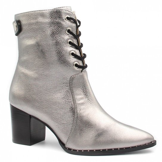 Bota Zariff Shoes Ankle Boot Salto Zíper Feminina - Cinza