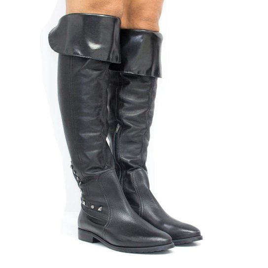 Bota Zariff Shoes Over The Knee em Couro Feminina - Preto