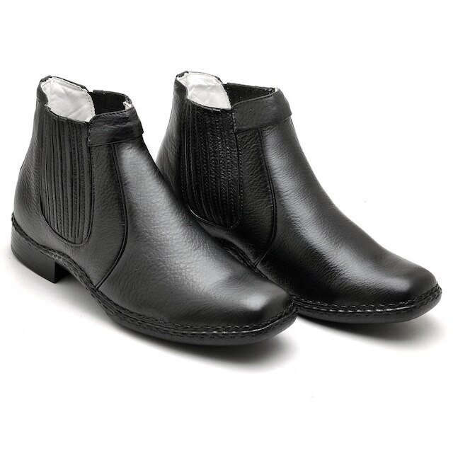 Botina Casual Conforto Couro Preto 1601 - Preto - 43