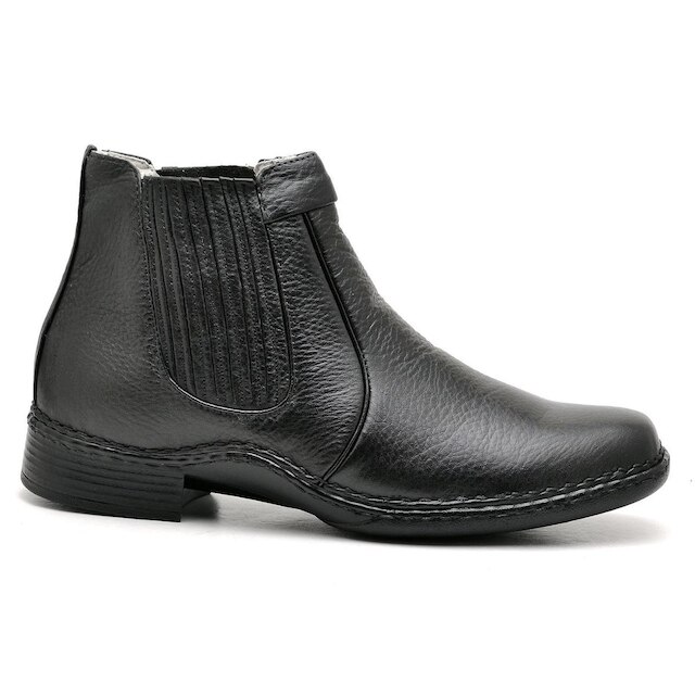 Botina Casual Conforto Couro Preto 1601 - Preto - 43
