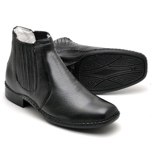 Botina Casual Conforto Couro Preto 1601 - Preto - 43