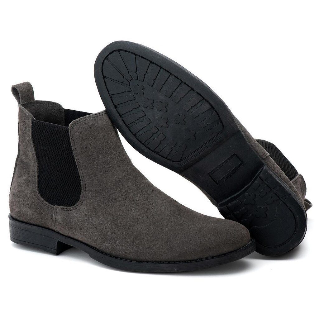 Botina Chelsea Areia Casual Masculina Couro Legítimo Camurça Costurada com Palmilha Gel