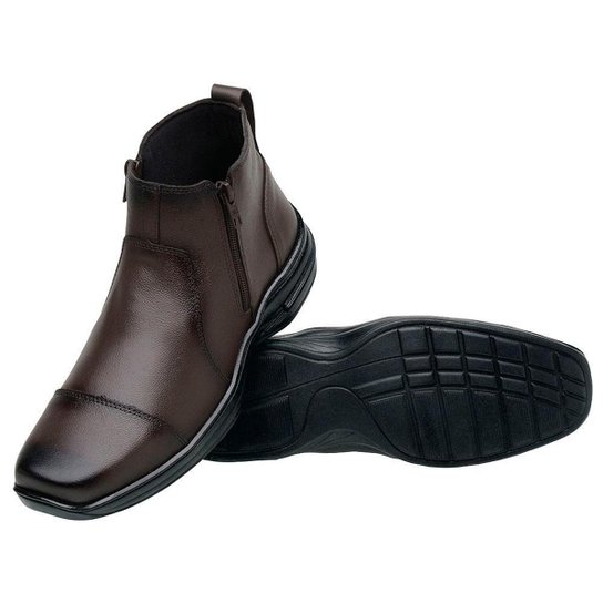 Botina Couro Bota Masculina Cano Médio Tradicional Zíper Confortável