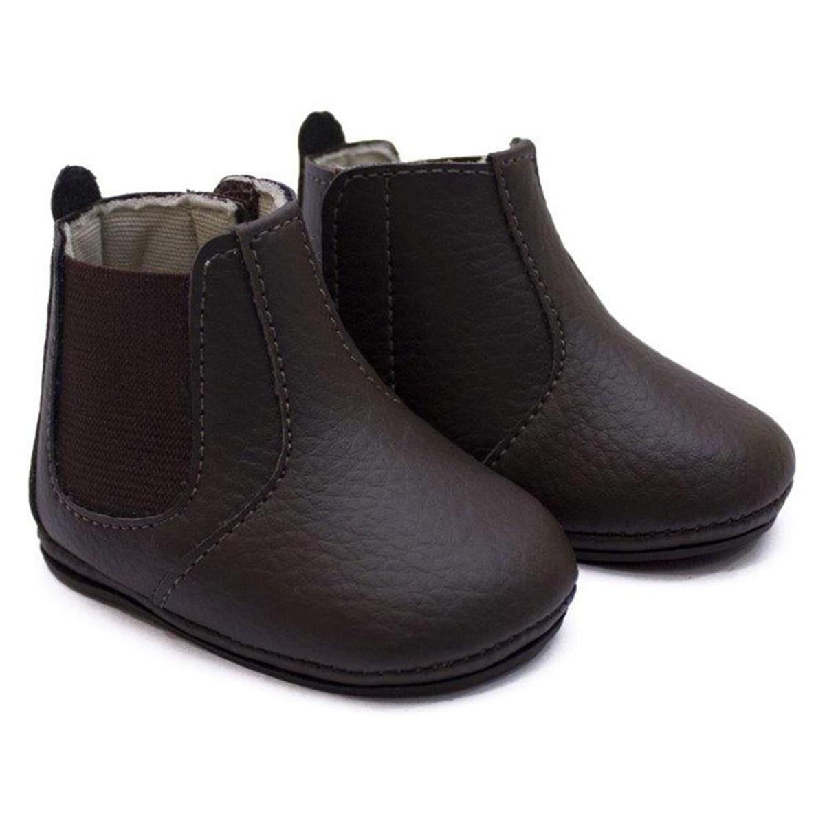 Botina Infantil Bebê Menino Cano Curto Lisa Casual Dia a Dia - Marrom Menor preço em Botina Infantil Bebê Menino Cano Curto Lisa Casual Dia a Dia - Marrom