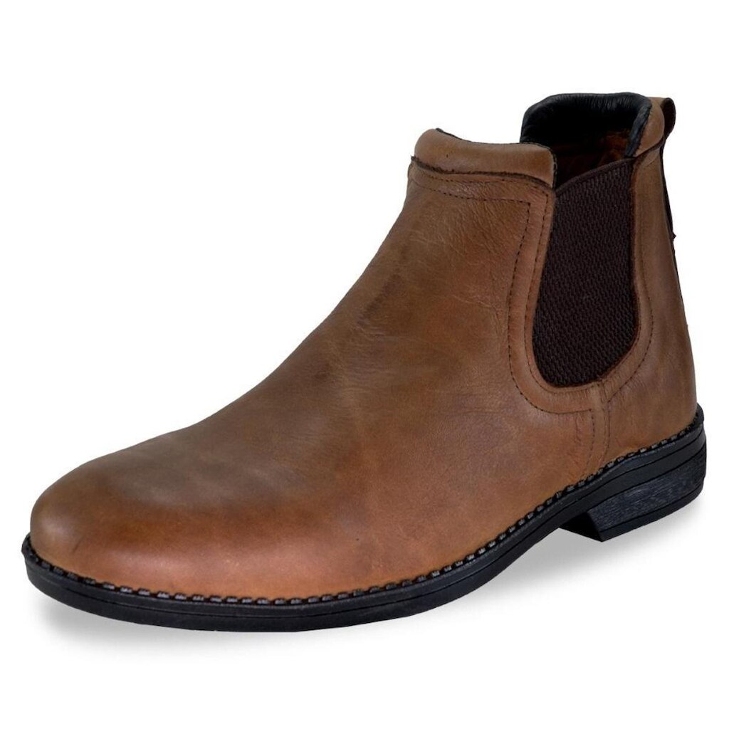 Botina Masculina Chelsea Em Couro Macia Elastico Lateral Puxador Traseiro Solado Borracha Inverno