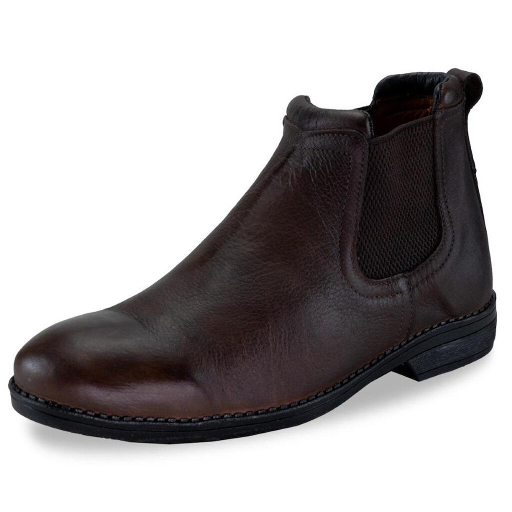 Botina Masculina Chelsea Em Couro Macia Elastico Lateral Puxador Traseiro Solado Borracha Inverno