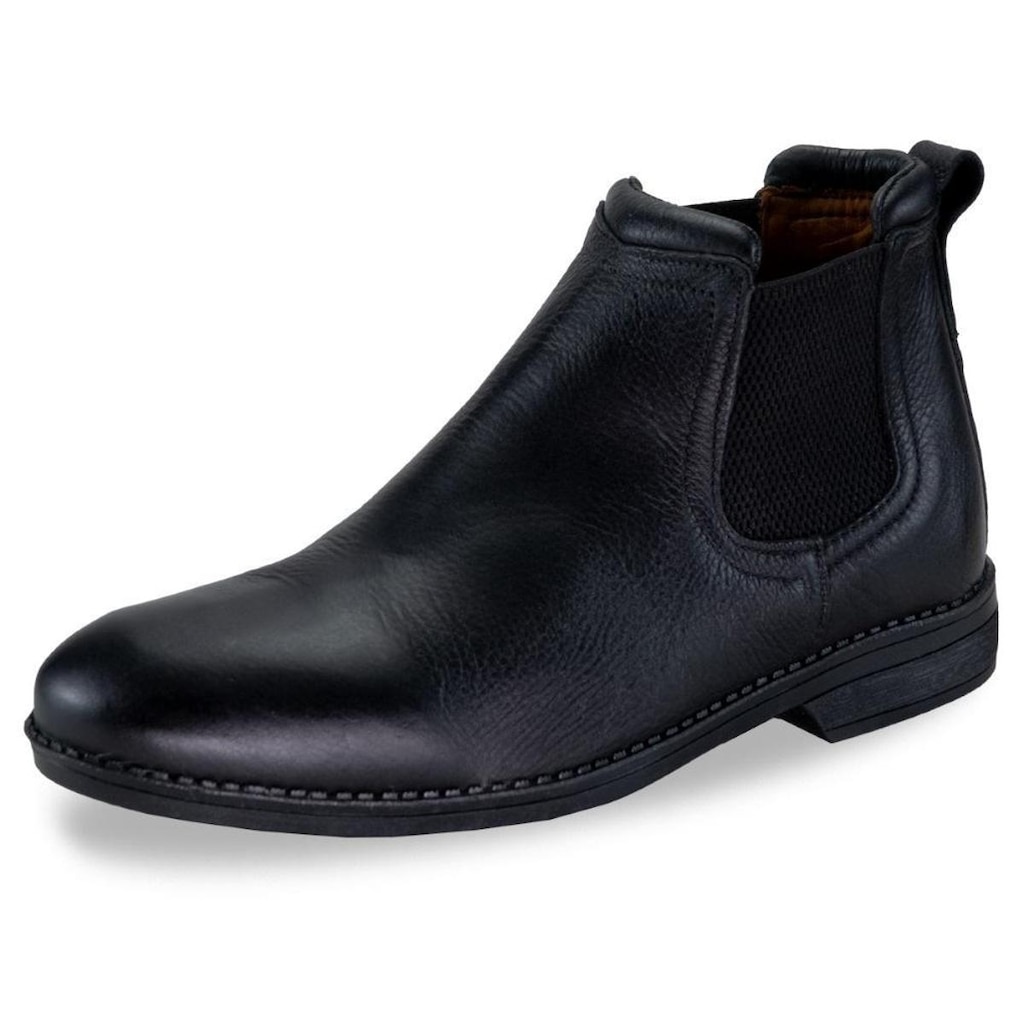 Botina Masculina Chelsea Em Couro Macia Elastico Lateral Puxador Traseiro Solado Borracha Inverno