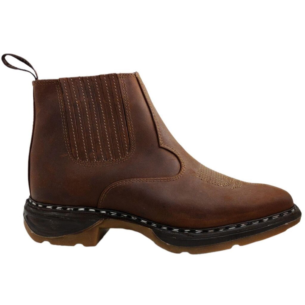 Botina Masculina Country em Couro Costurada à Mão Cano Baixo Solado Ultra Conforto Rodeio Western Ol