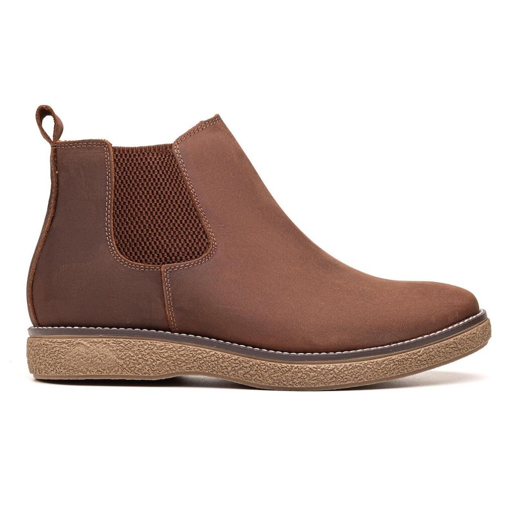 Botina Masculina Couro Rústico Comfort Casual Pinhão