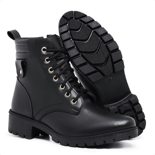 Botinha Feminina Coturno Cano Curto Bota Militar Zíper Confortável
