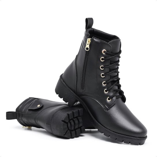 Botinha Feminina Coturno Cano Curto Bota Militar Zíper Confortável