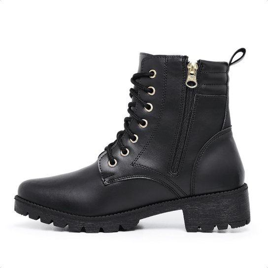 Botinha Feminina Coturno Cano Curto Bota Militar Zíper Confortável