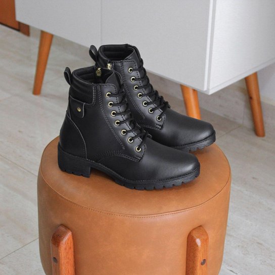 Botinha Feminina Coturno Cano Curto Bota Militar Zíper Confortável