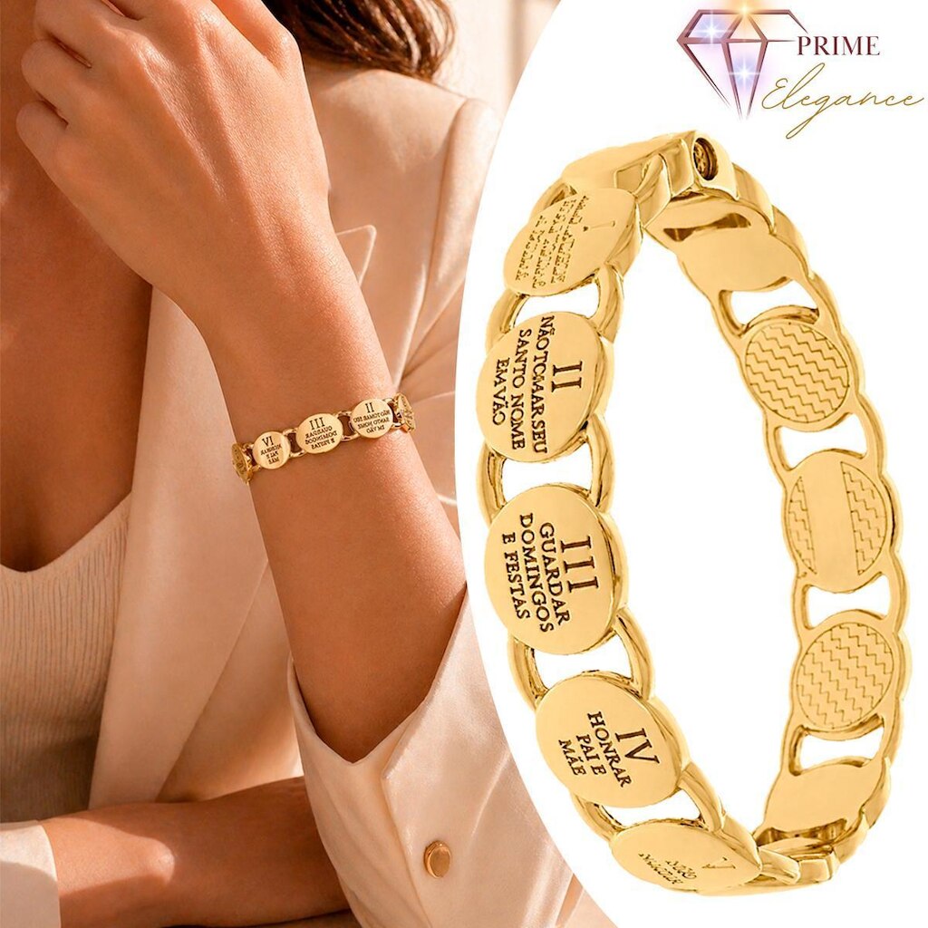 Bracelete 10 Mandamentos Feminino Ouro Luxo Pulseira Presente