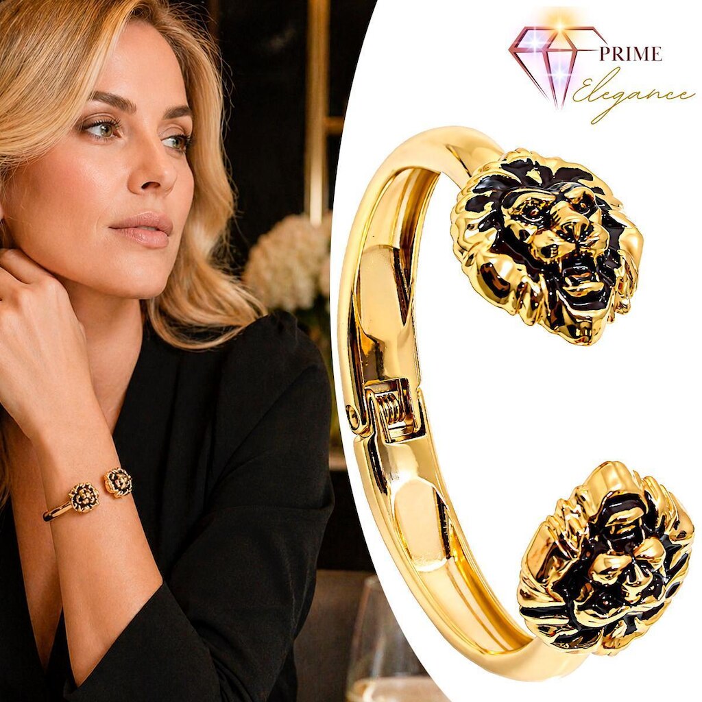 Bracelete de Ouro León Força Dourado Pulseira Leão Joia