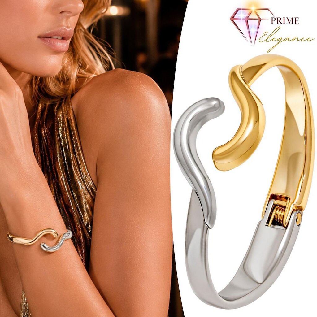 Bracelete Duo Elementum Ouro e Prata Luxo Feminino Joia