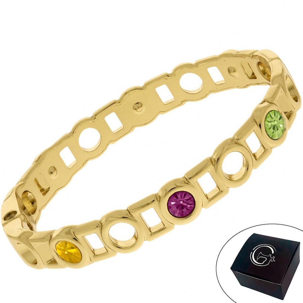 Bracelete Oval Vazado com Pedras Articulado com Encaixe Banhado a Ouro - NE