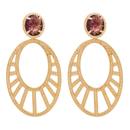Brinco Arabesco Oval E Cristal - Dourado