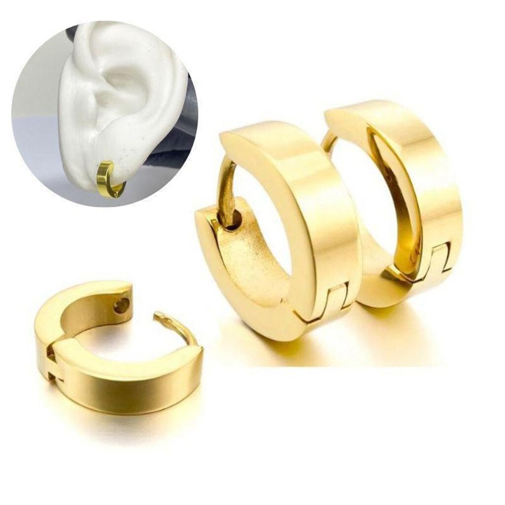 Brinco Argola 10mm Dourado Masculino Feminino Aço Antialérgico PAR