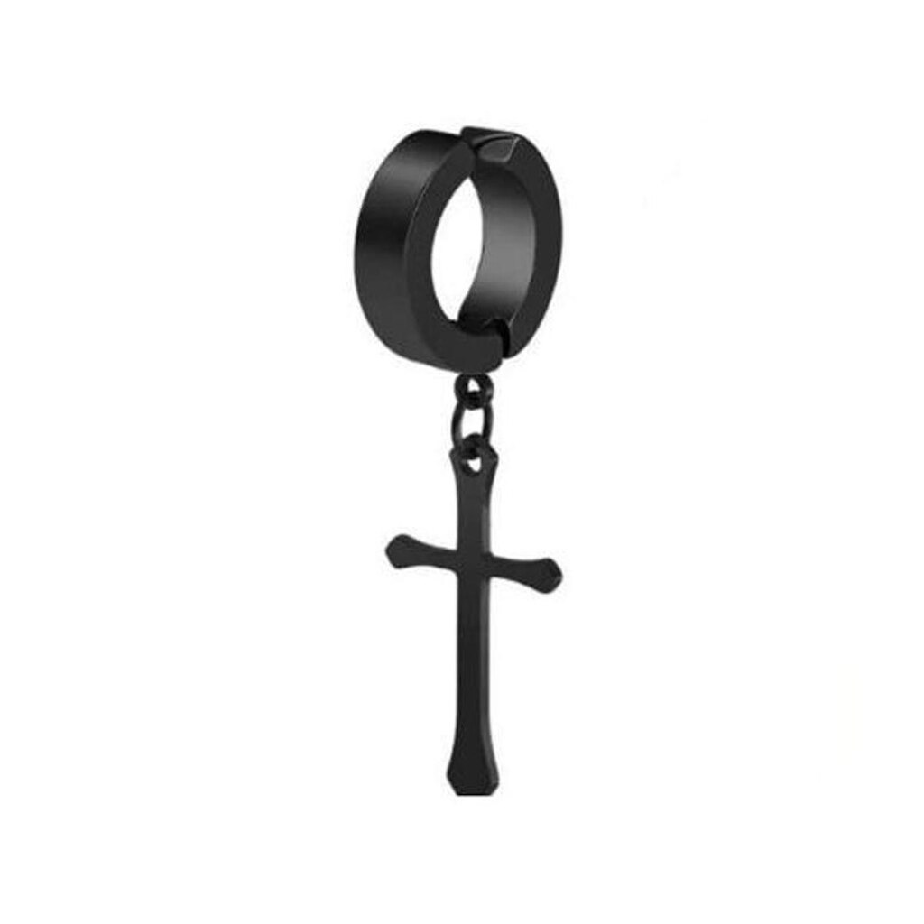 Brinco Argola Masculino Feminino Pressão Magnético Cruz Crucifixo Grande Aço Inox