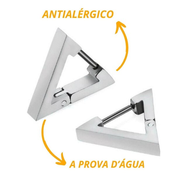 Brinco Argola Masculino Feminino Triangular Geométrico Triângulo Prata Preto Dourado Aço Inox