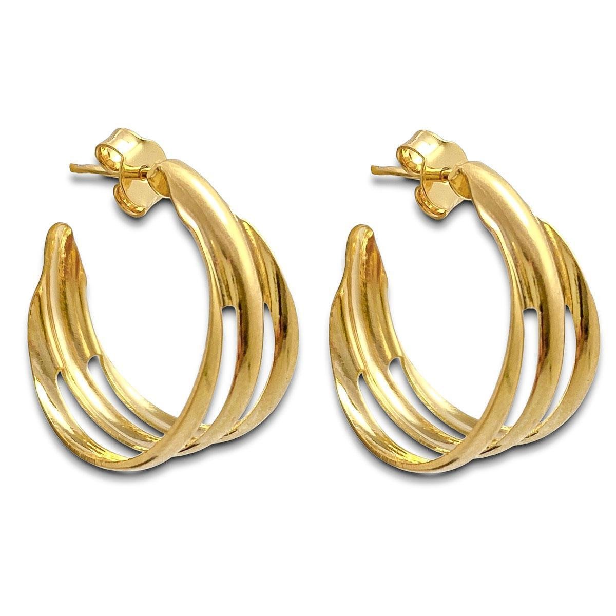 Brinco Argola Três Fios Banhado Ouro 18k Semijoia - Dourado Menor preço em Brinco Argola Três Fios Banhado Ouro 18k Semijoia - Dourado