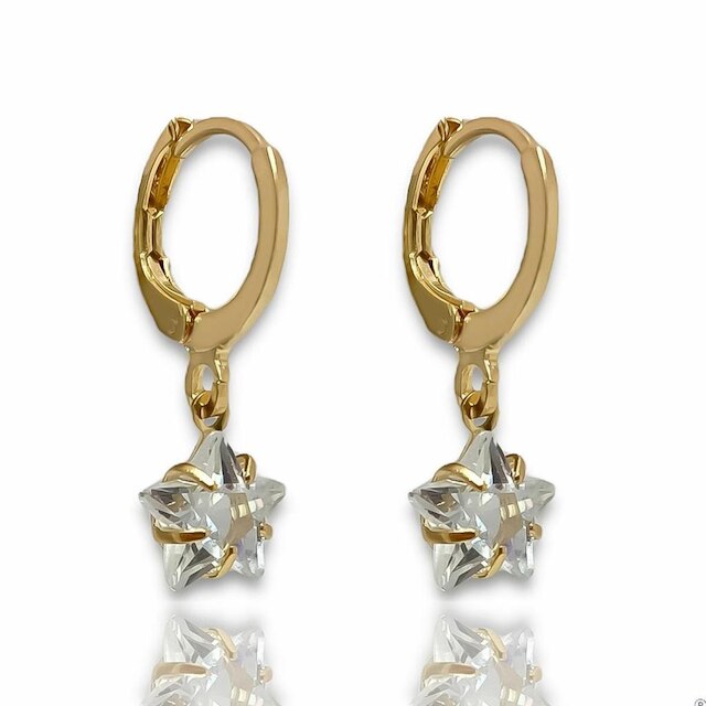 Brinco Argolinha de Encaixe Estrela de Zirconia Banhado Ouro 18k Semijoia