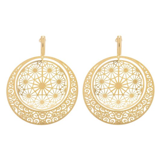 Brinco Banho De Ouro Com Desenho Vazado - Dourado