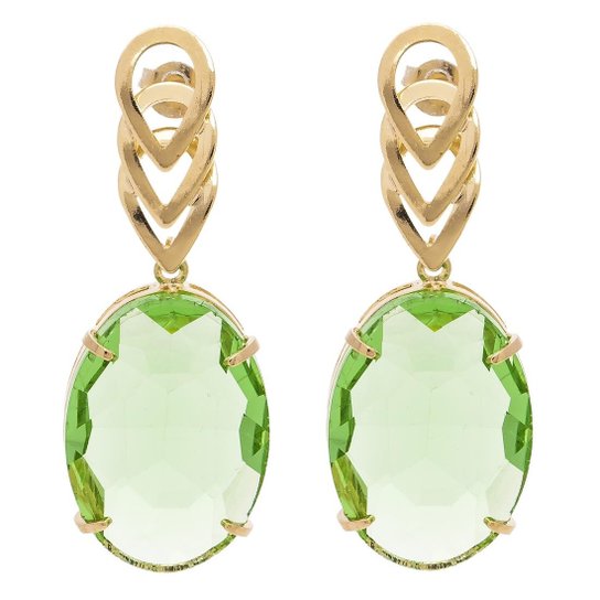 Brinco Banho De Ouro Cristallo Oval Cristal - Verde