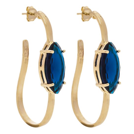 Brinco Banho De Ouro Longo Com Cristal - Azul