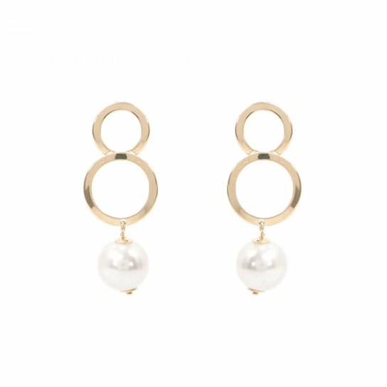 Brinco Bijoulux Esferas e Pérola Folheado a Ouro 18K - Bege+Dourado