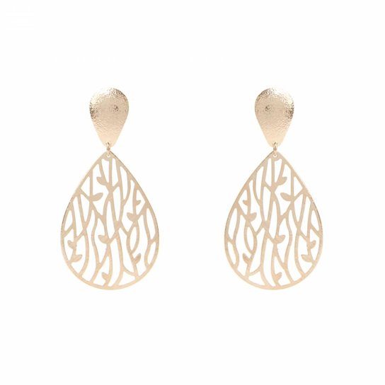 Brinco Bijoulux Gota Vazada Texturizada Folheado a Ouro 18K - Dourado