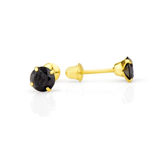 Brinco de Ouro 18k com Zircônia Preta de 4,0mm br20467 - Dourado