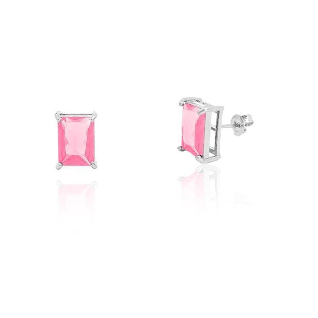 Brinco de Prata Galeria Retangular Rosa Claro