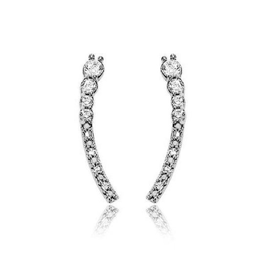 Brinco Ear Cuff Zirconias Semijoia Banhado a Ródio Semijoia - Prata