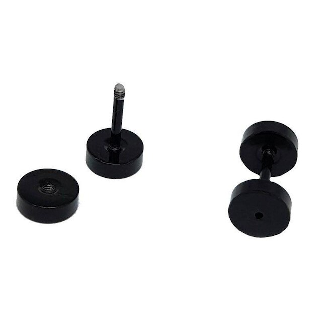 Brinco Masculino Falso Alargador 6mm Preto - PAR