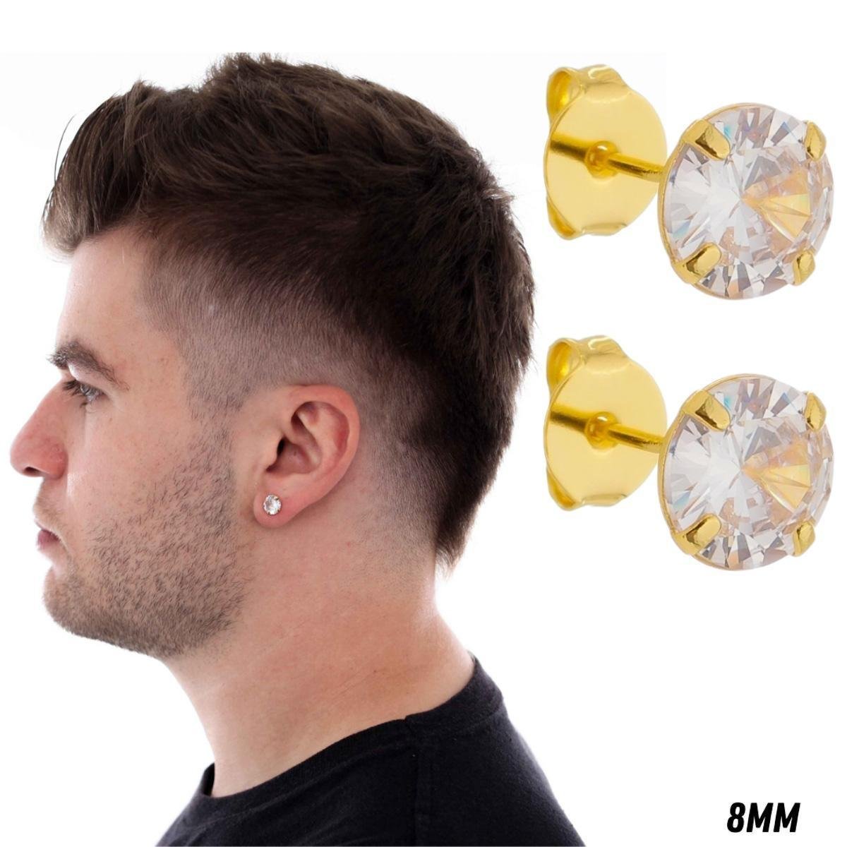 Brinco Masculino Ponto de Luz Redondo Médio 8mm Banhado a Ouro 18K - Dourado Menor preço em Brinco Masculino Ponto de Luz Redondo Médio 8mm Banhado a Ouro 18K - Dourado