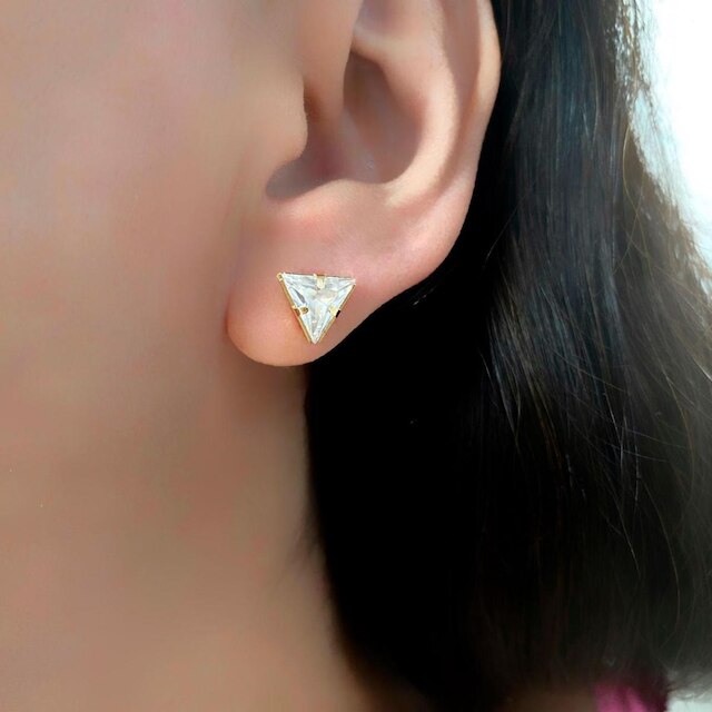 Brinco Triangulo de Zirconia Banhado Ouro 18k