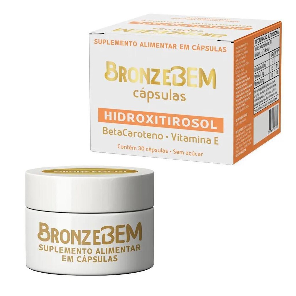 Bronze Bem Cápsulas Hidroxitirosol Betacaroteno Vitamina E 30 Cápsulas Bronze Bem
